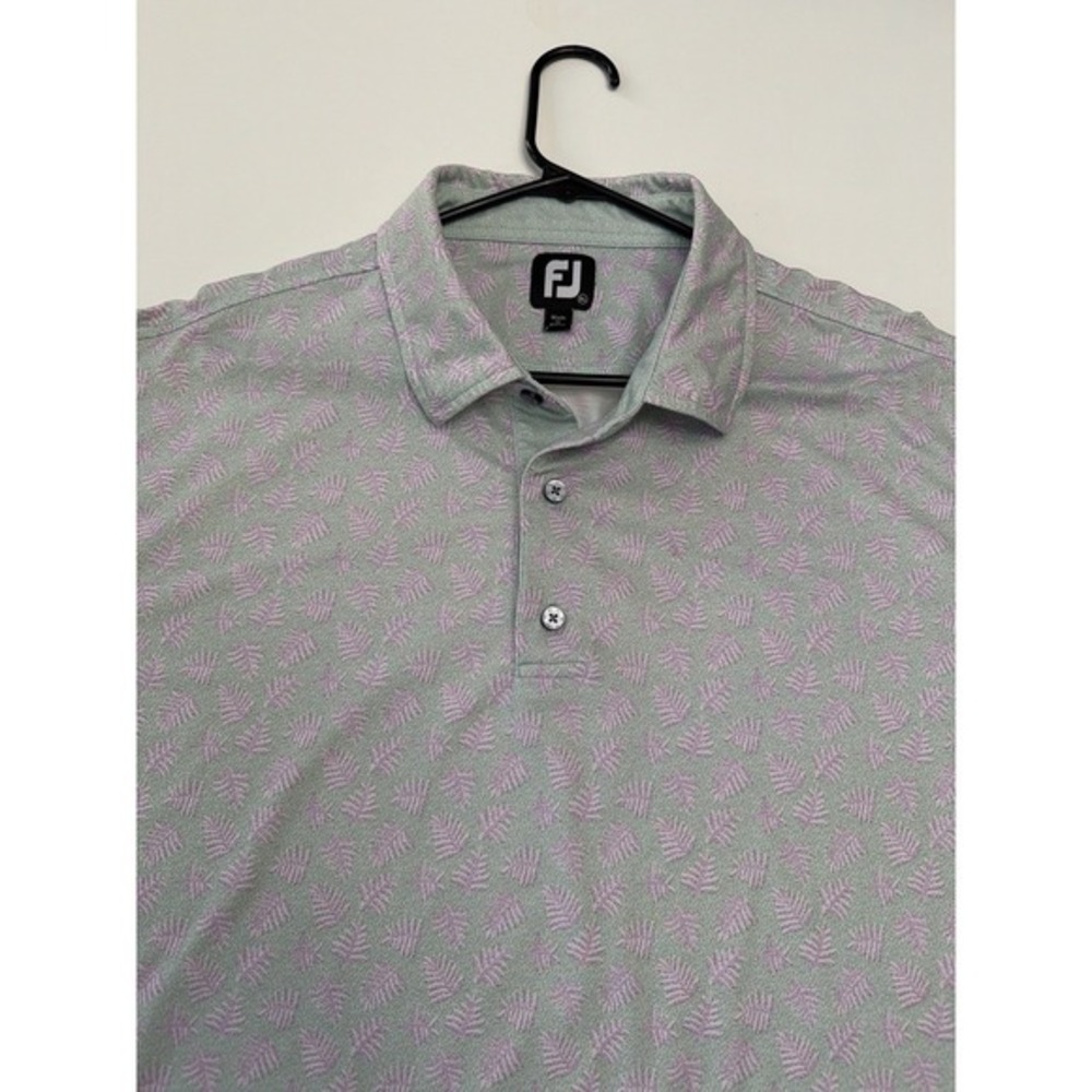 FootJoy FJ Polo‎ Shirt XL Green Pink Leaf Print Golf Stretch.       5157
